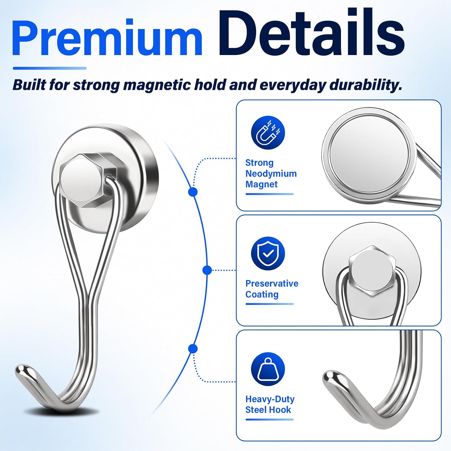Detalle 1 de FINDMAG magnetic hooks, 6-Pack Swivel Neodymium Hooks, 35 lb Vertical Hold