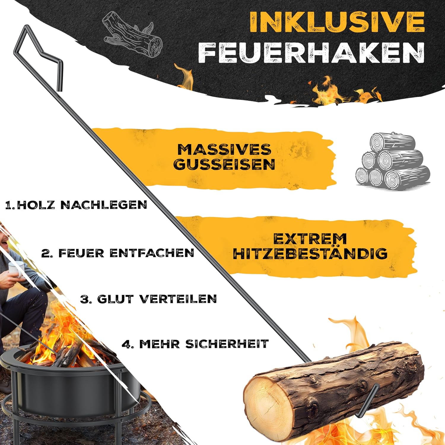 Detalle de KESSER Feuerschale mit Grillrost Ø65cm – robuste mobile Feuerstelle mit Grillmöglichkeit