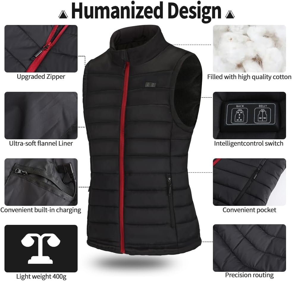 Detalle de Seenew Women's Heated Vest, 13 Heating Zones, 3 Heat Levels, 10,000mAh Battery Pack
