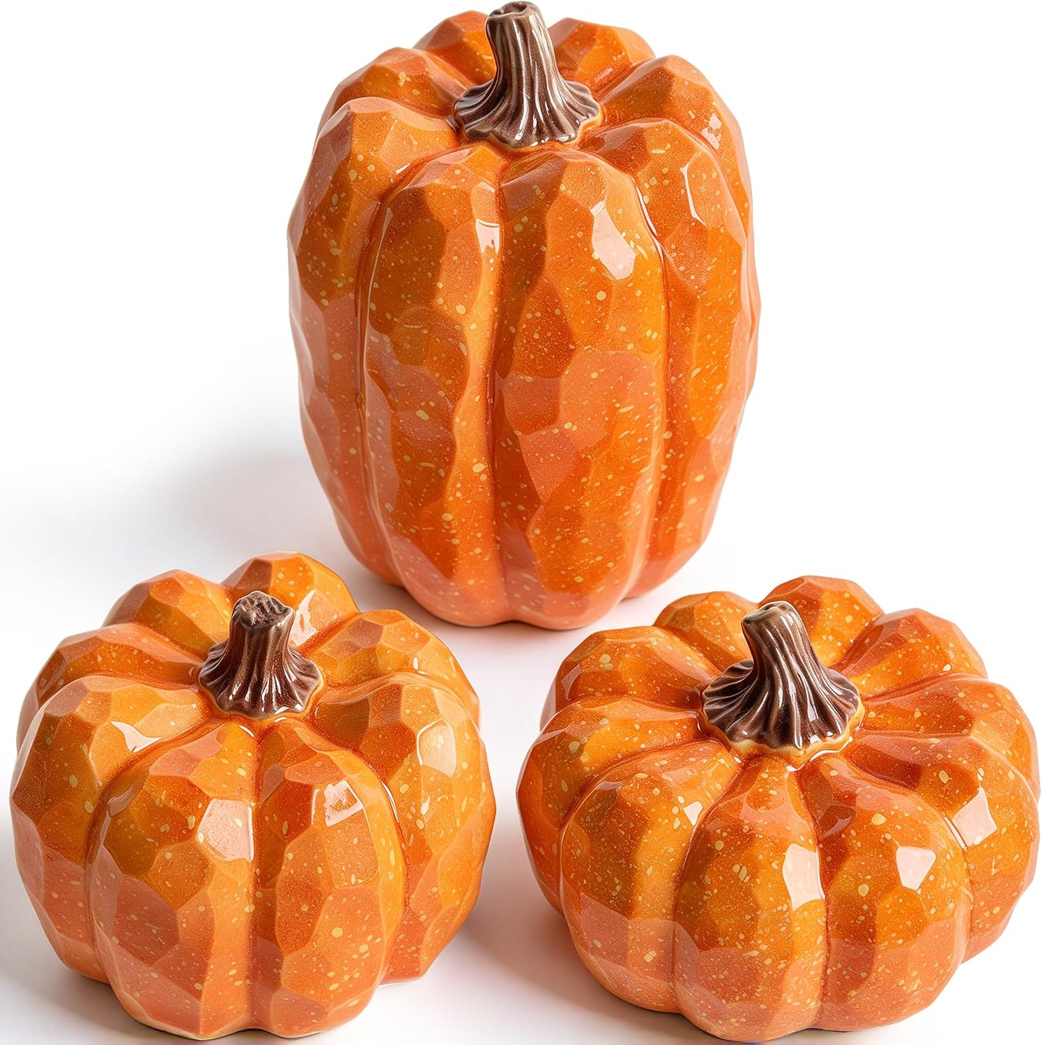 Detalle de winemana Orange Artificial Pumpkins, Set of 3 Resin Fall Decorations