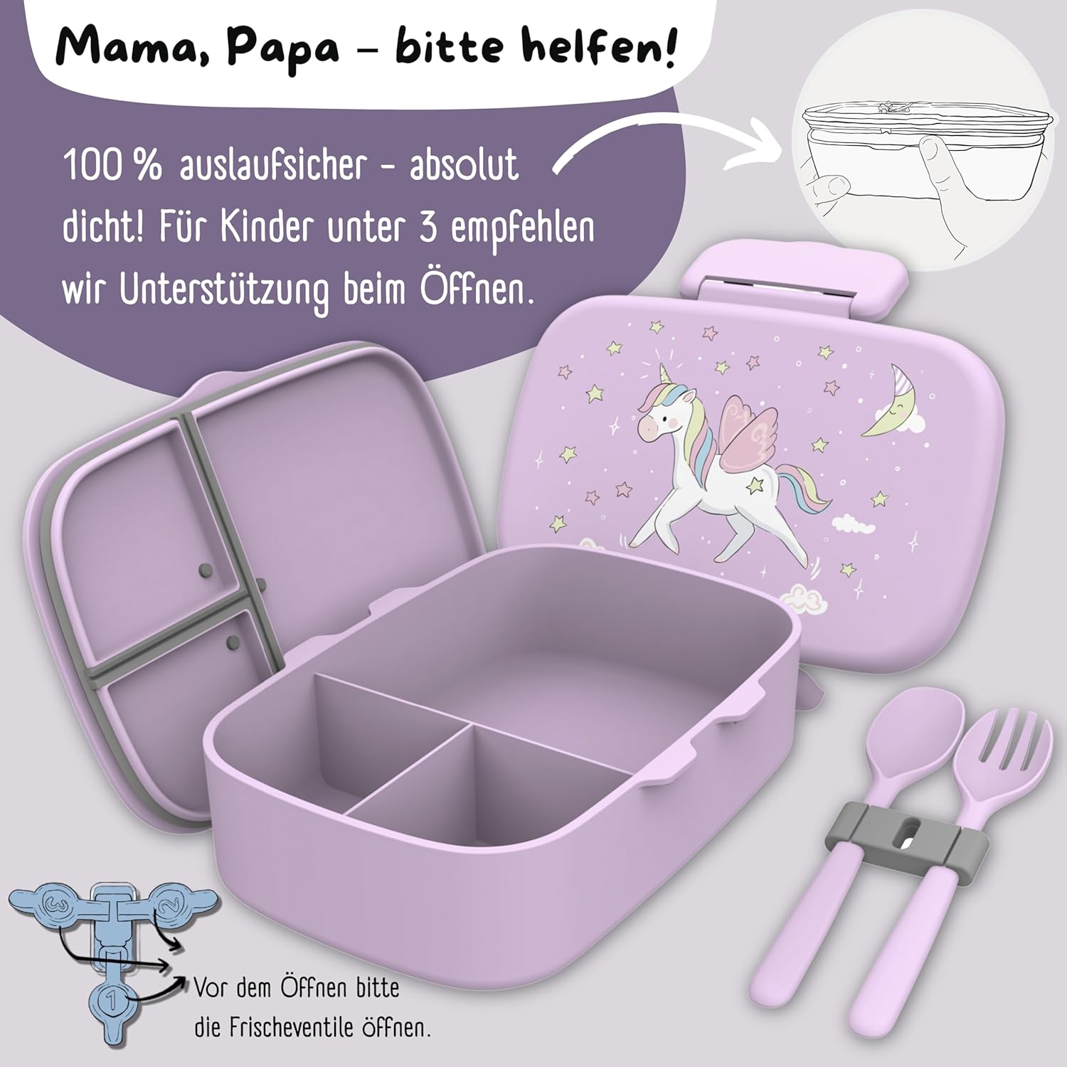 Thumbnail 2 de BEARFOOT Kinder-Brotdose BPA-frei mit Fächern (Einhorn) – 100% auslaufsicher