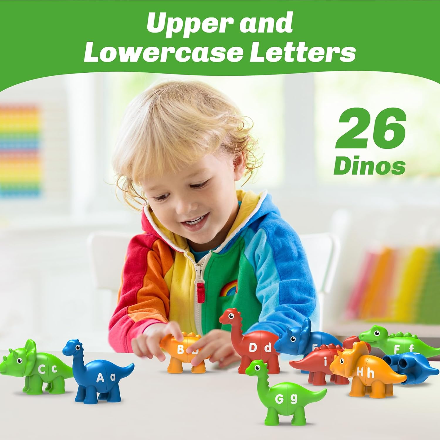 Detalle 2 de Edumoteso 26PCS Dinosaur Alphabet Learning Toys for Kids 3-5: A Montessori Double-Sided ABC Match