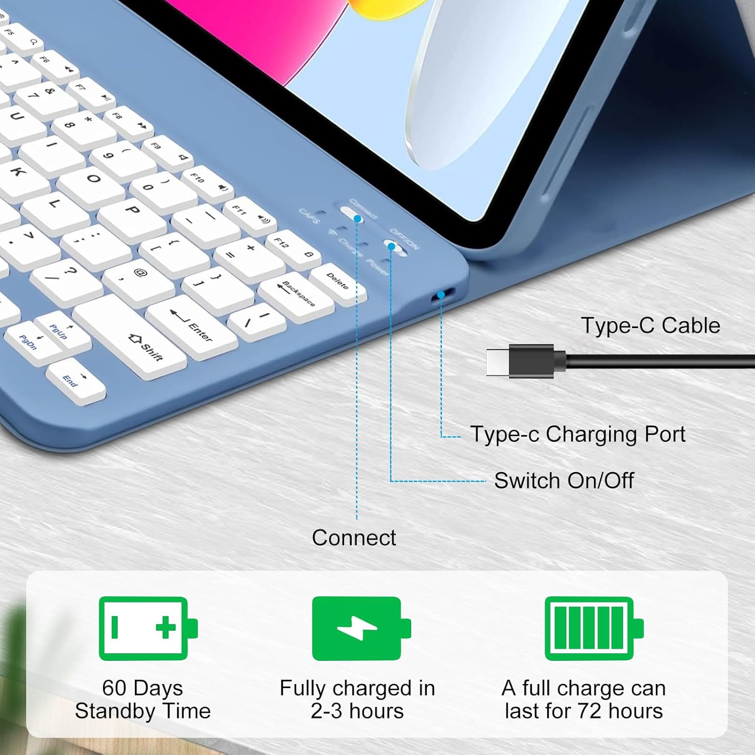 Thumbnail 4 de AGARELE Keyboard Case for iPad A16 (11th Gen, 2025) & iPad 10th Gen (2022) – Detachable UK Bluetooth Keyboard, Blue