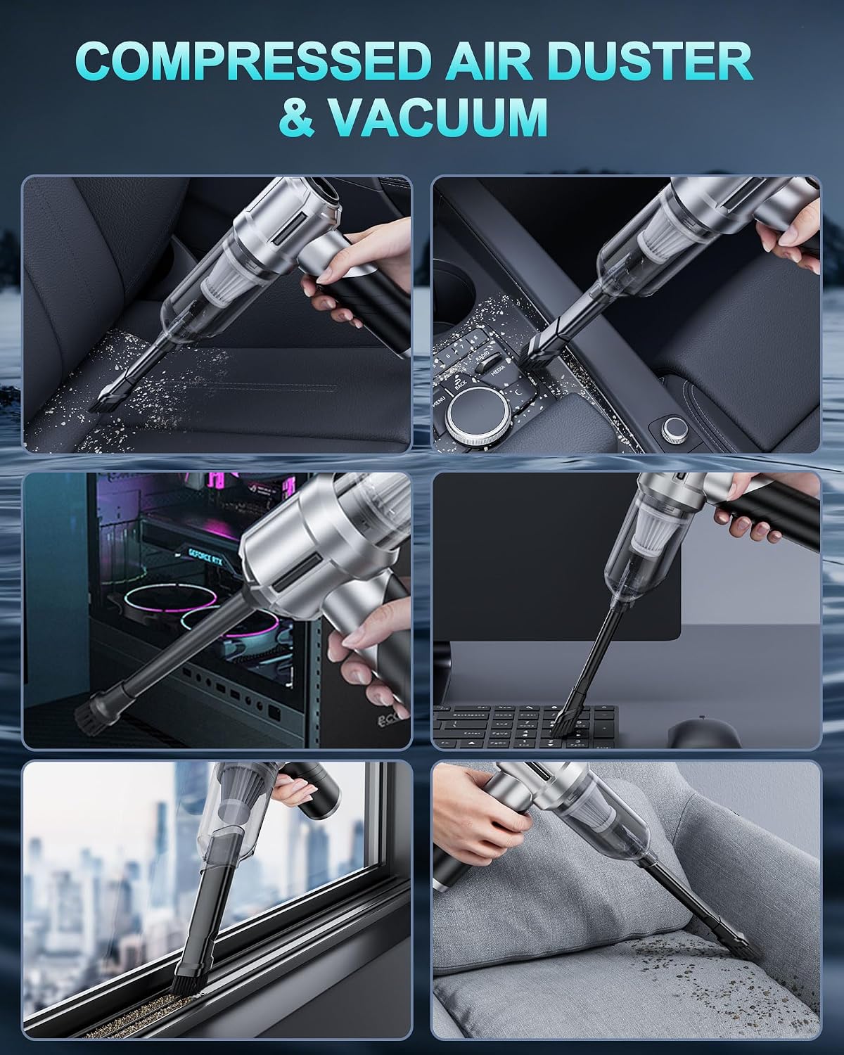 Detalle de houscly Portable Cordless 20000PA Vacuum Cleaner for Car & Home 🧹