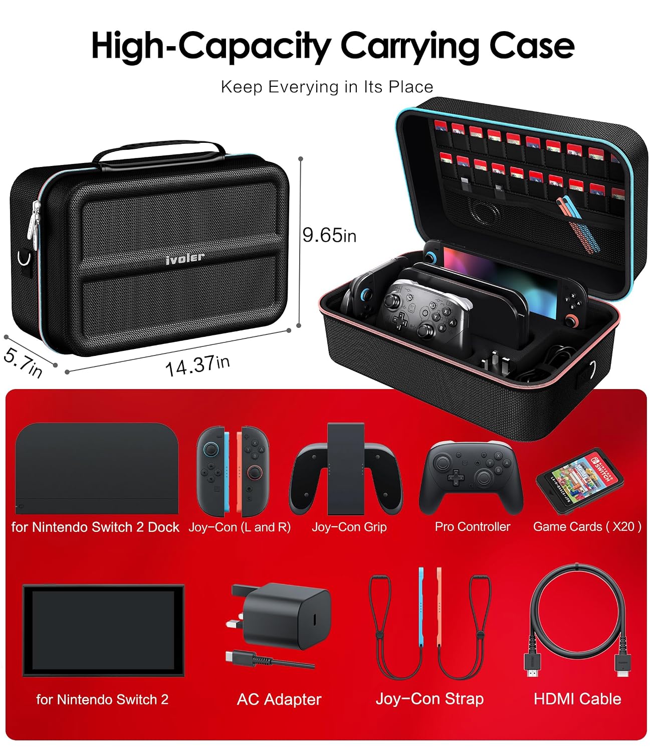 Thumbnail 1 de ivoler Switch 2 Carrying Case 20 Games