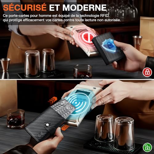 Detalle de TENBST Portefeuille Homme — Portefeuille RFID anti‑intrusion avec design pop‑up et porte‑monnaie séparé