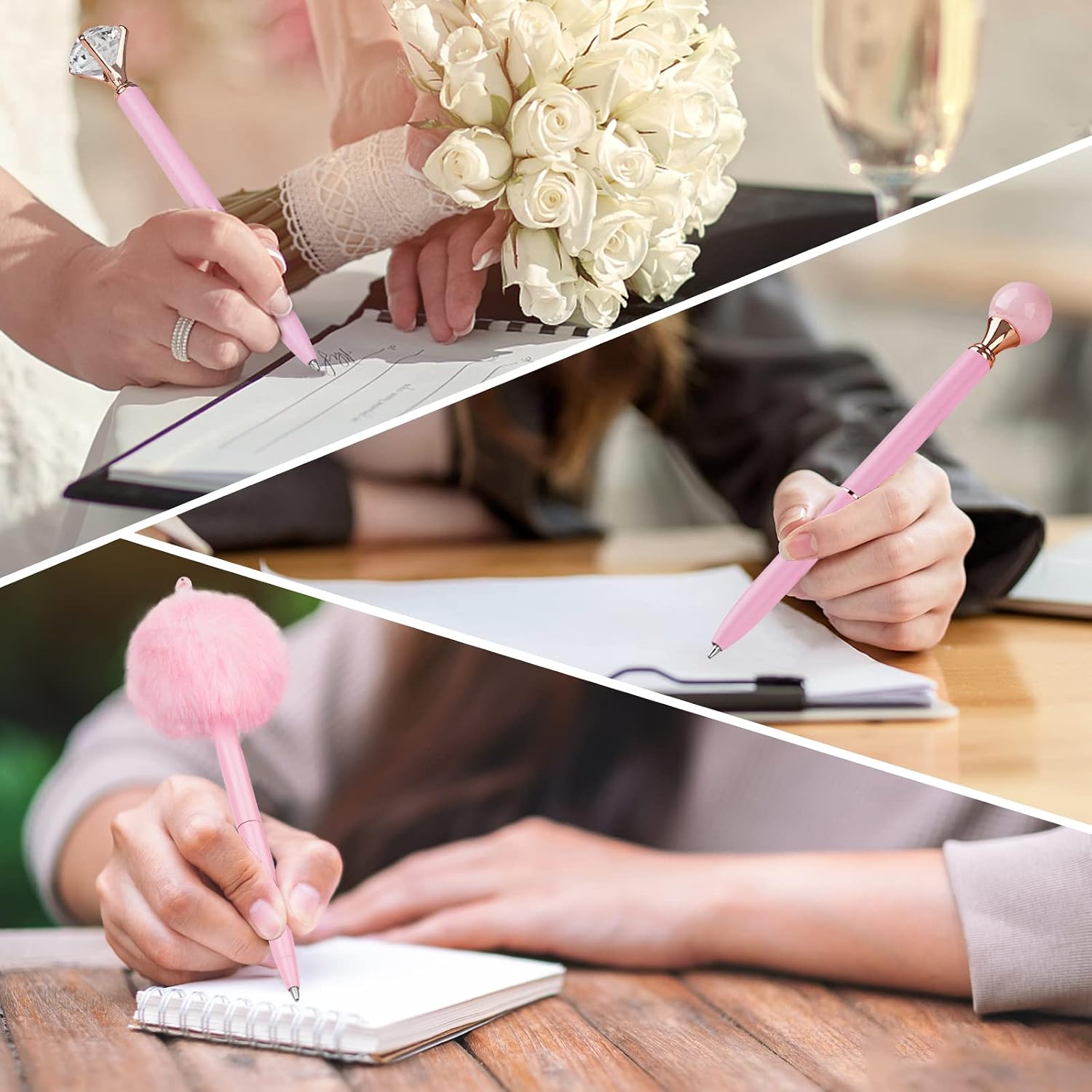 Thumbnail 6 de WEMATE 8-piece Pink Ballpoint Pens set with bling look (pink, black & blue ink)