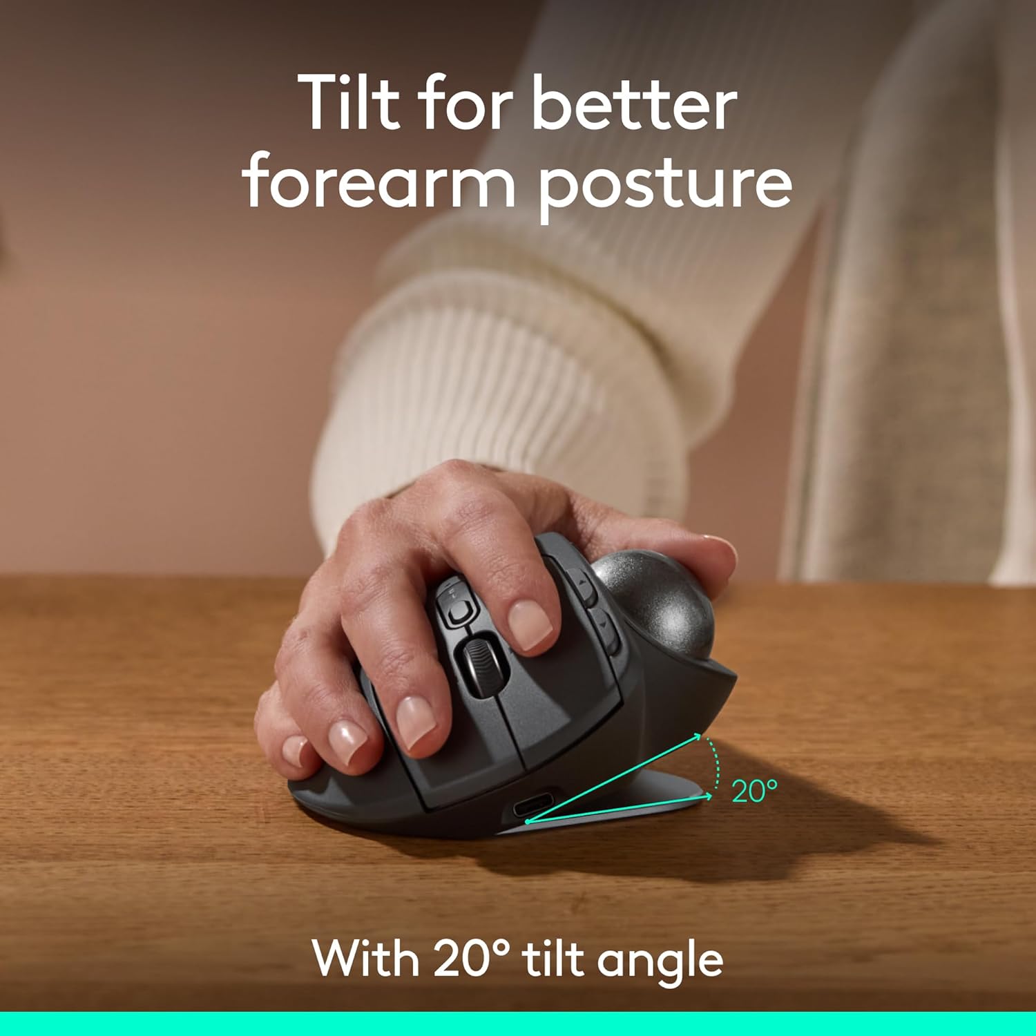 Thumbnail 2 de Logitech MX Ergo S Advanced wireless trackball mouse (Grafite) with USB-C charging, Bluetooth and Logi Bolt