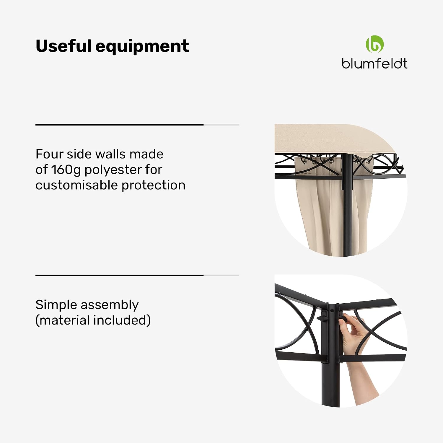 Detalle de blumfeldt Mondo 3x4m gazebo with steel frame, curtains and UPF 30+