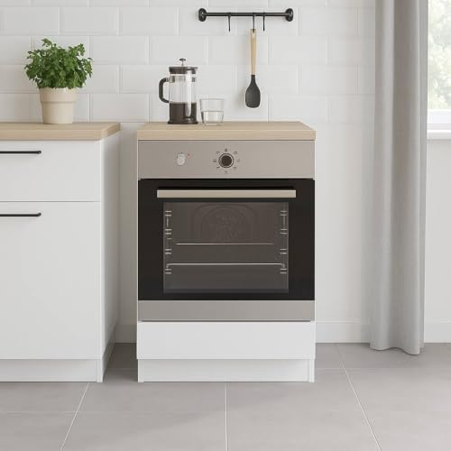 Detalle de Mobile per forno Pau di Dmora: base da incasso 60x60x90 cm in bianco lucido e rovere canadese