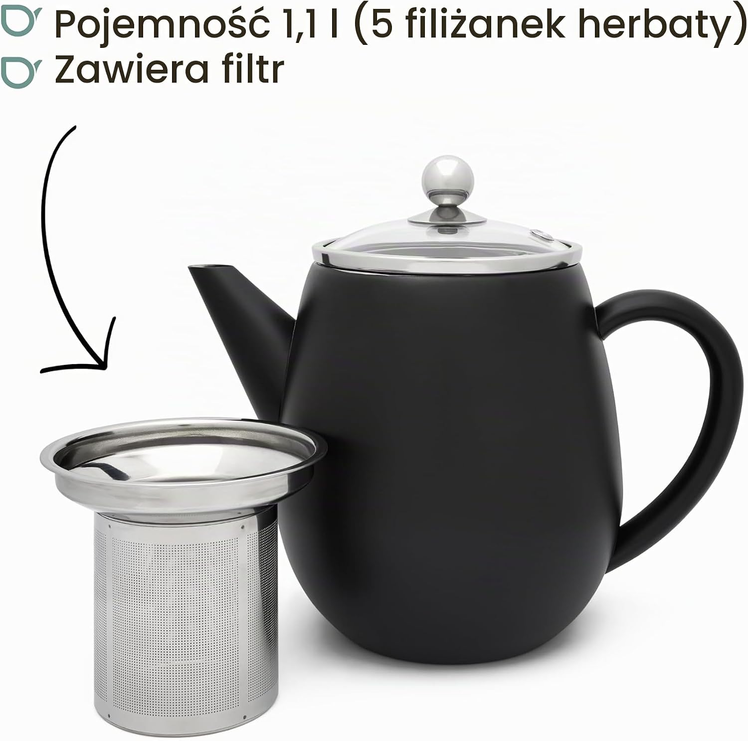 Detalle de Bredemeijer Eva – stalowy dzbanek do herbaty 1,1 l z podwójnymi ściankami
