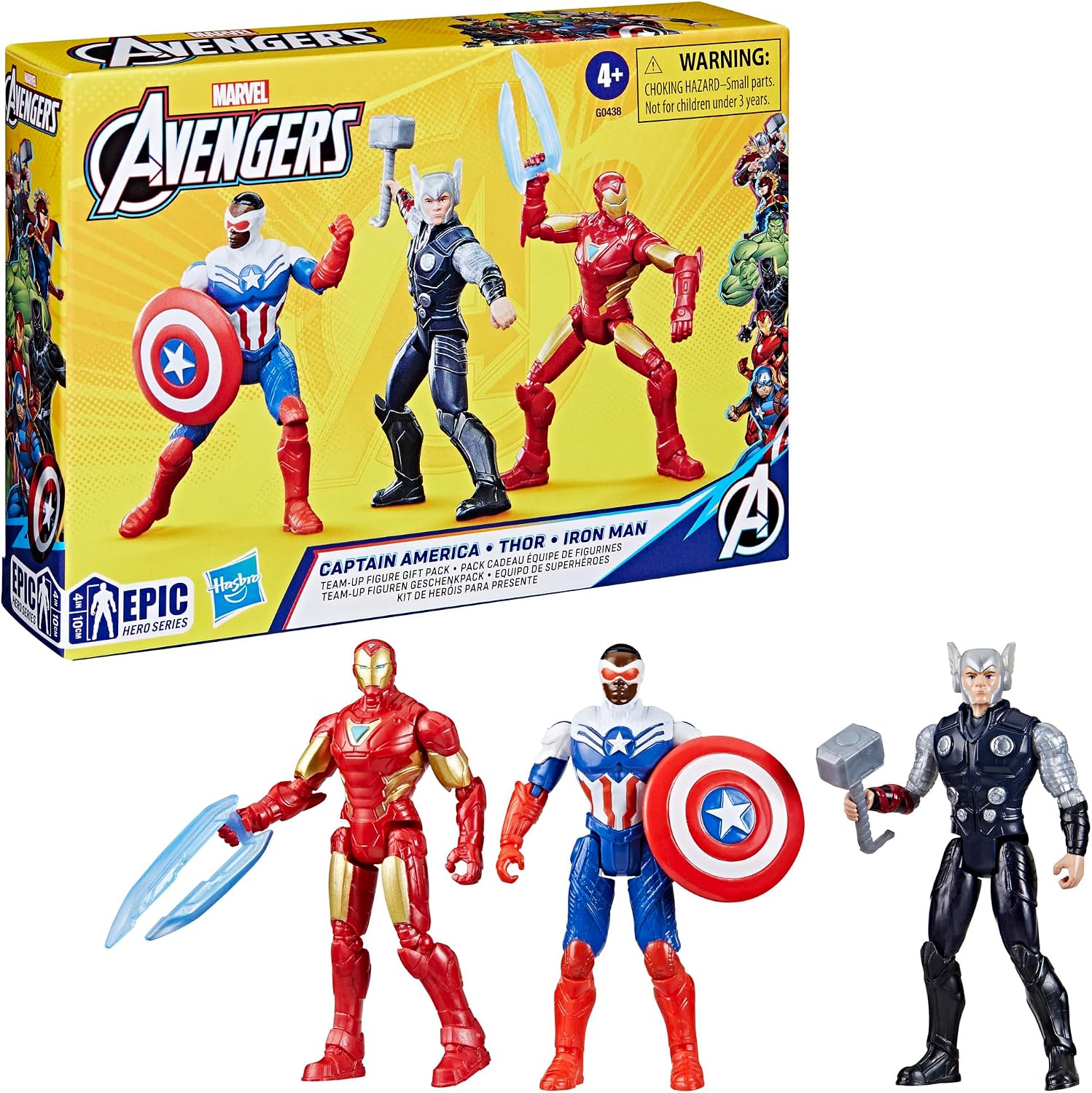 Detalle 2 de Hasbro Marvel Avengers Epic Hero Series Team-Up Geschenkpack (Captain America, Thor, Iron Man) – Actionfiguren-Set mit Zubehör