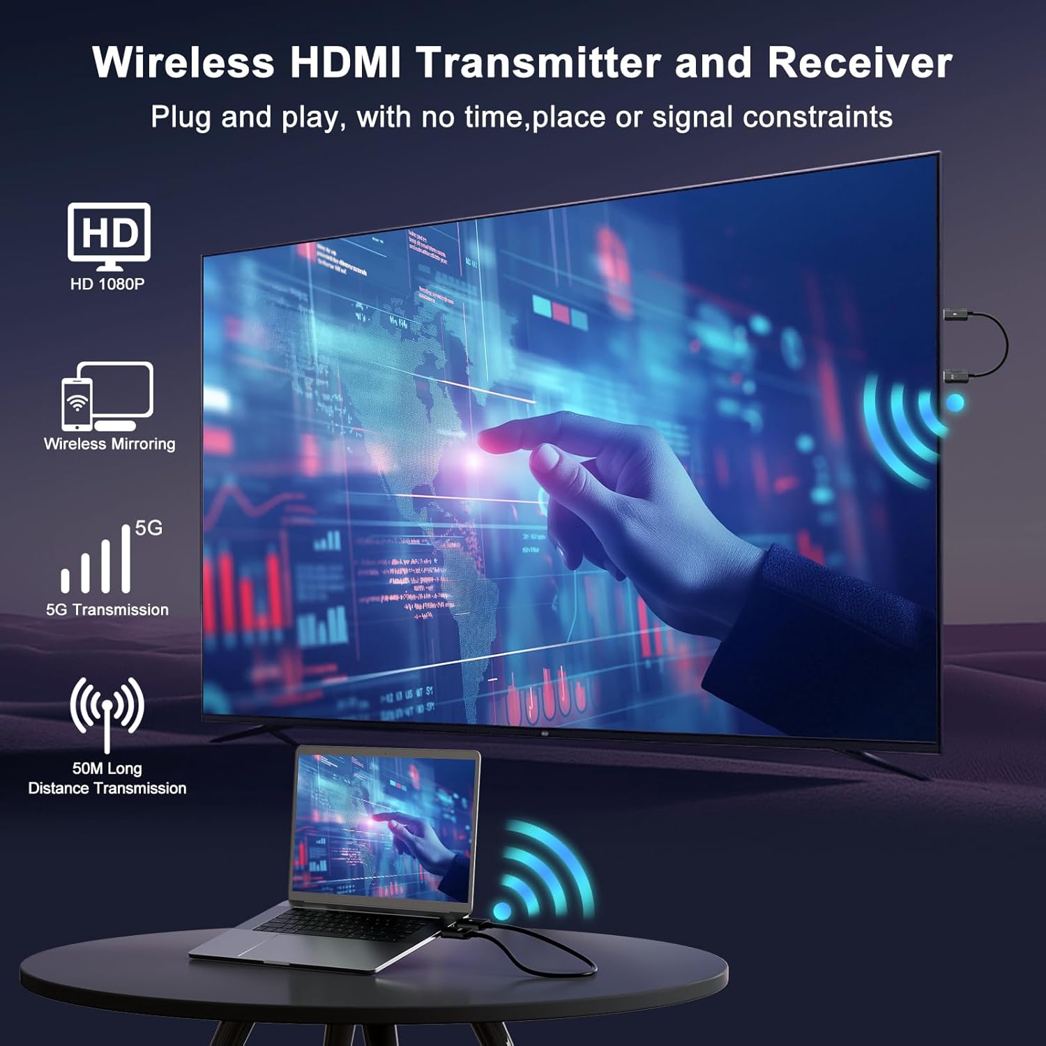 Thumbnail 1 de Anytrox Wireless HDMI Transmitter and Receiver Kit (4K Decode, 1080P Output) — Plug & Play 2.4/5GHz