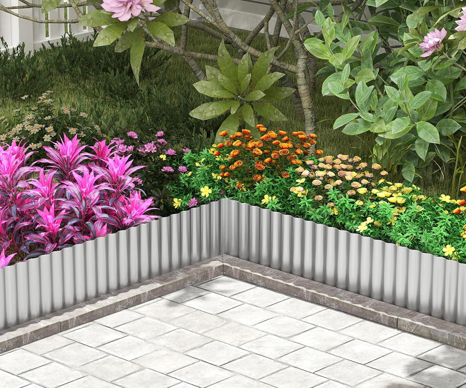 Thumbnail 1 de Metal Garden Edging Border: Corrugated Steel Landscaping, DIY for Lawn (Silver, 6 Inch x 10FT)
