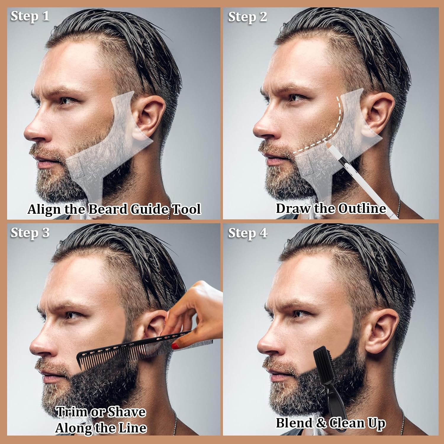 Thumbnail 6 de HEYMKGO Professional Beard Grooming Kit (12-piece) with beard shaper tool, hairline pencils, comb & brush