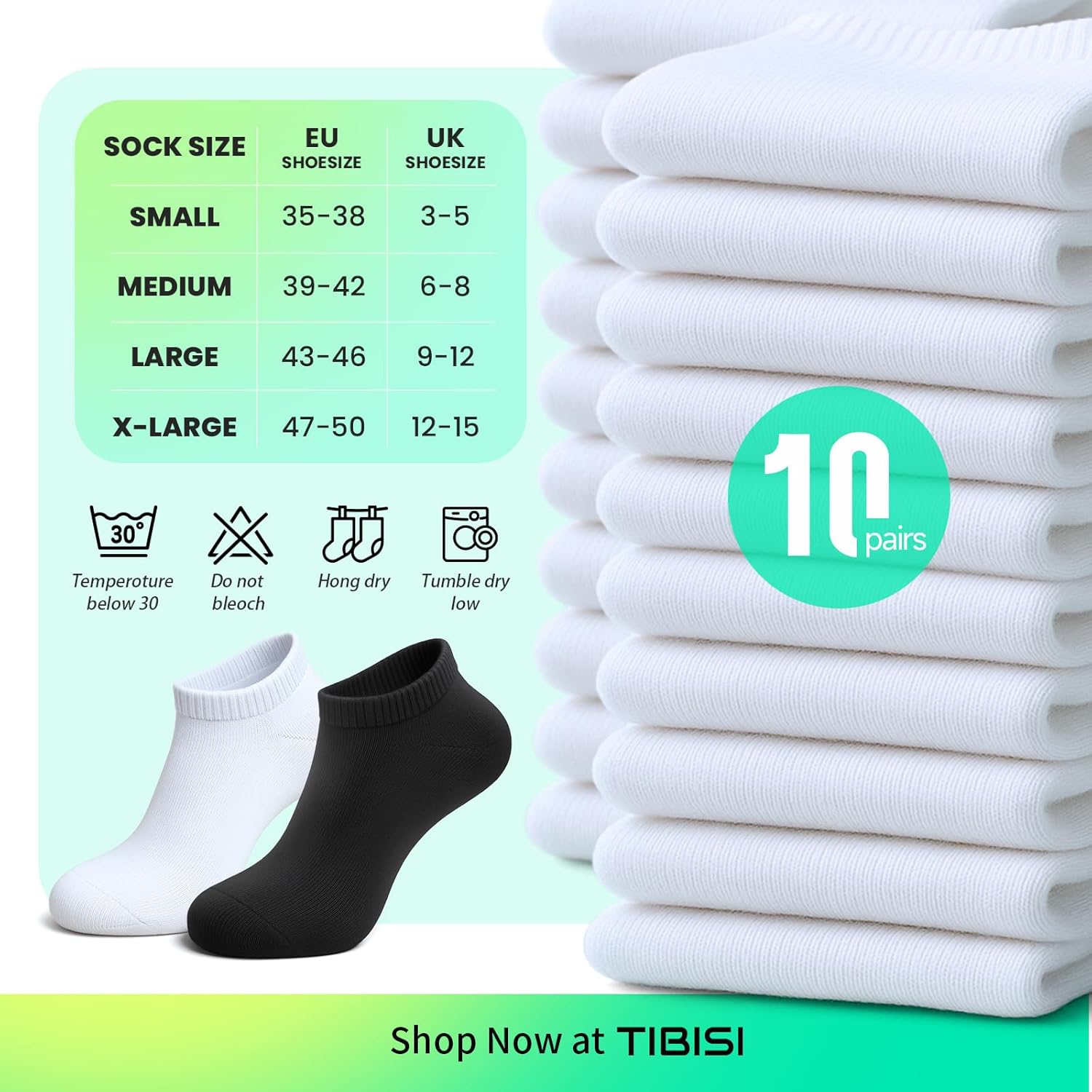 Thumbnail 4 de TIBISI Trainer Socks (pack of 10) – breathable low-cut running and gym ankle socks in white/black/grey