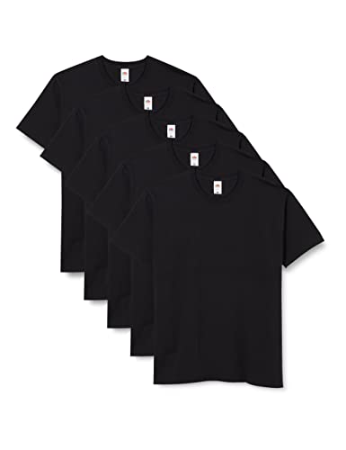 Fruit of the Loom Iconic Lightweight Ringspun T-Shirts, Black, Large, 5 Pack
