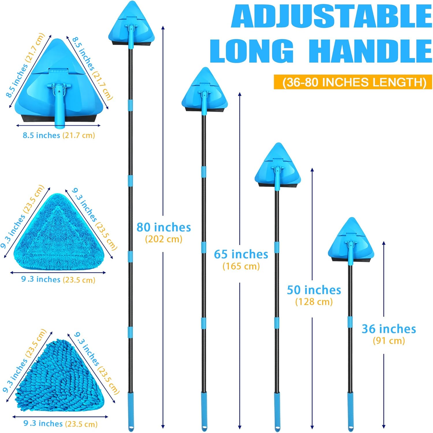 Thumbnail 4 de NEWE Vadrouille de nettoyage triangulaire avec manche long 202 cm, pliable à 180° et raclette à murs peints