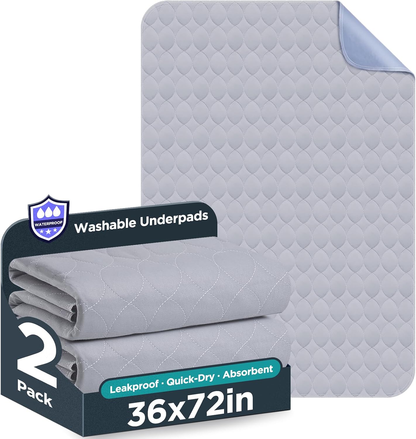 Detalle de Brosive Multi Pad Grey 36x72 | 2 Pack Washable Waterproof Bed Pads