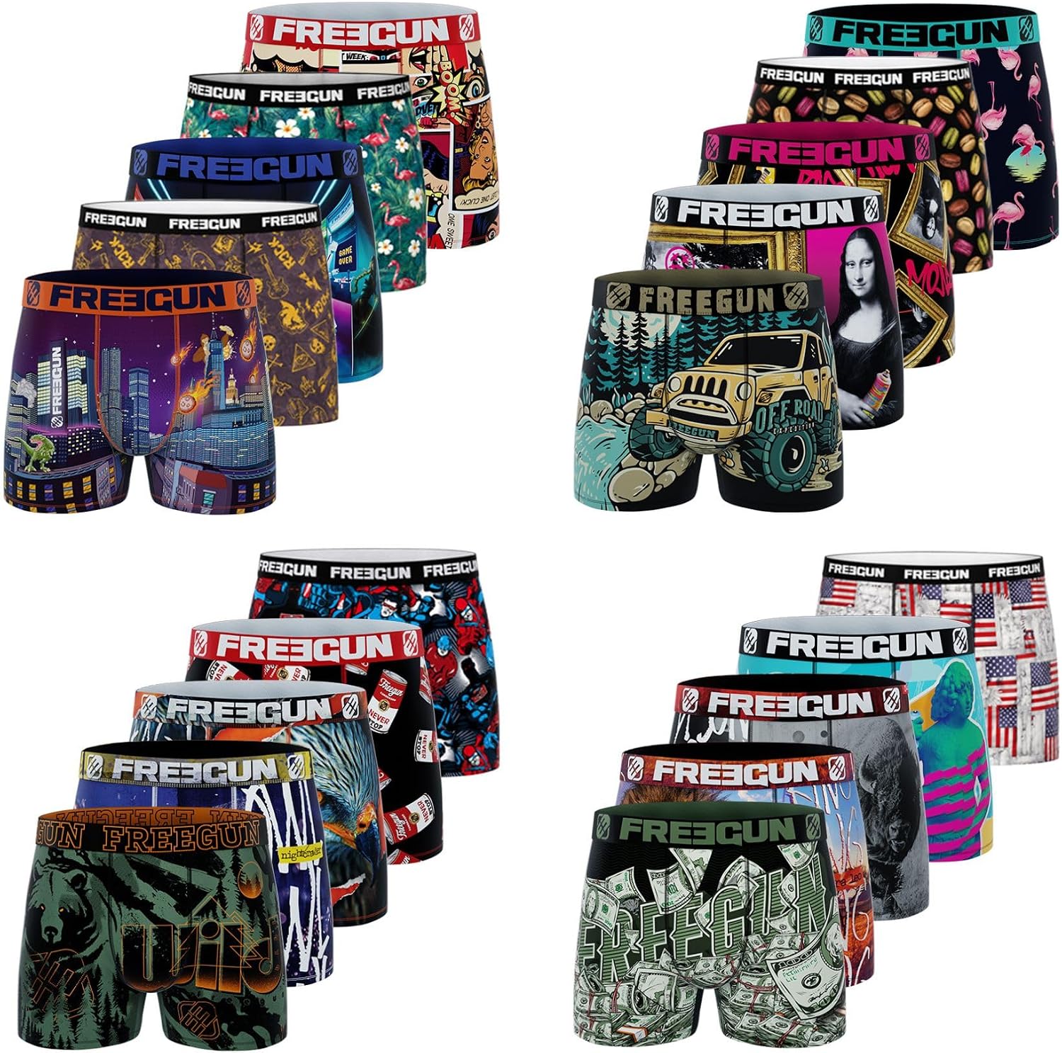 Detalle de FREEGUN Caleçon Boxer Homme Sport – Lot de 5, Noir MLT (L)