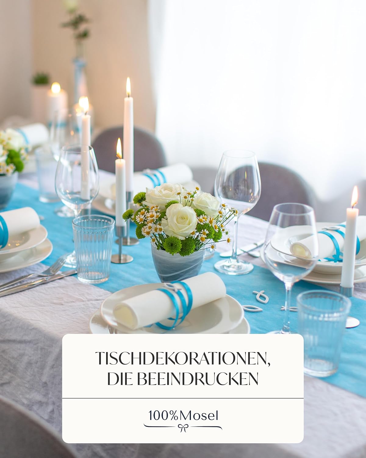 Thumbnail 2 de 100% Mosel Vlies Tischläufer Aqua-Blau, 30 cm × 25 m – dekoratives Tischband für Festtafel & Feier