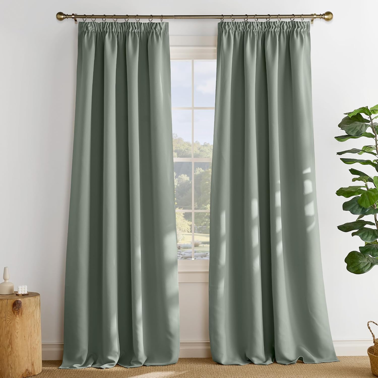 Thumbnail 1 de PONY DANCE Gardinen mit Kräuselband 2er-Set H 245 x B 140 cm Salbeigrün blickdicht verdunkelnd (Thermogardinen)