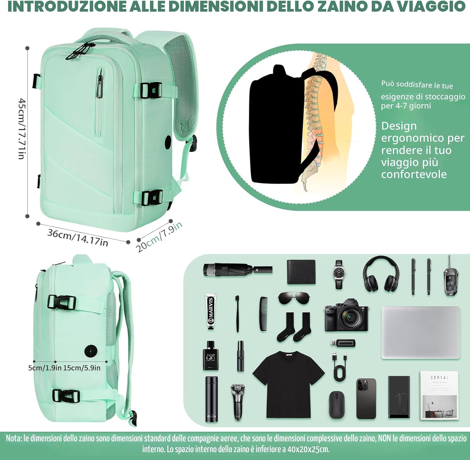 Thumbnail 2 de Zaino da viaggio per cabine Ryanair – 40×36×20 cm, zaino bagaglio a mano resistente all’acqua