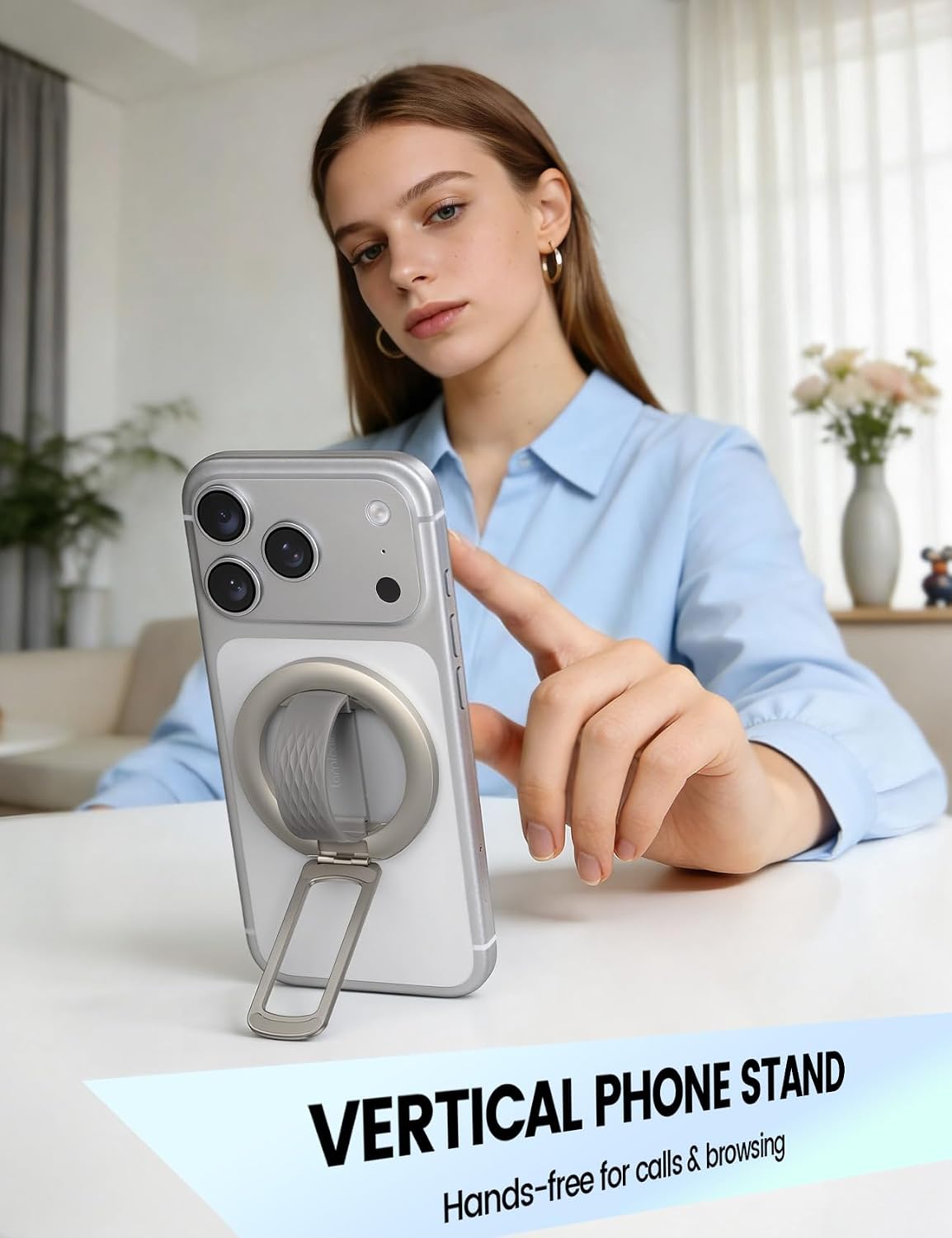 Detalle 2 de Lamicall STRR07-EU-SL MagSafe Ring Holder, 180° Stand, Silicone Grip