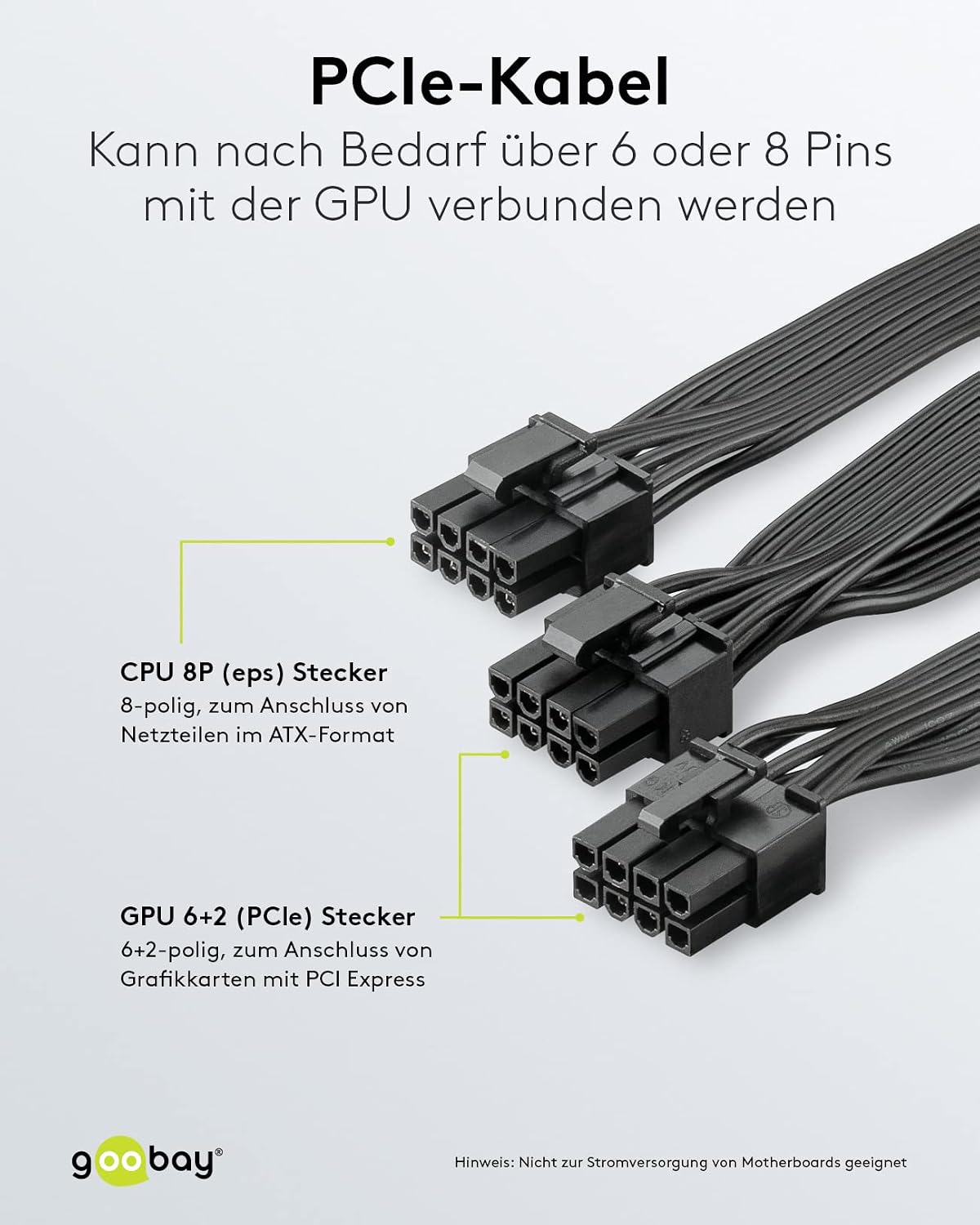 Detalle 2 de goobay 59714 PCIe-strömkabel med 8-poligt uttag och dubbla 6+2-kontakter