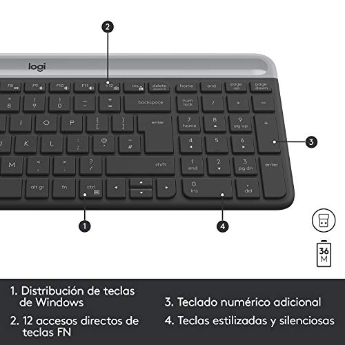 Detalle de Logitech MK470 Combo: Teclado y Ratón Inalámbricos para Windows (Negro)