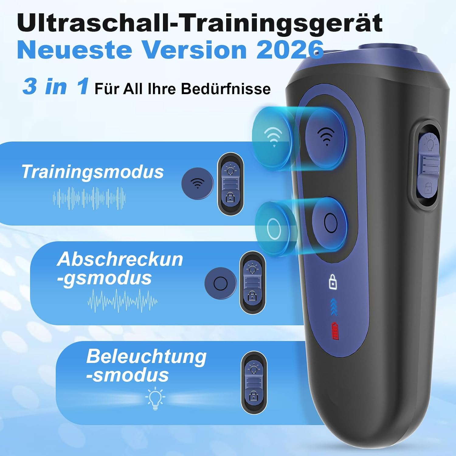 Detalle de Anti-Bell Gerät für Hunde – Ultraschall-Multimodus mit 15 m Reichweite, tragbar und wiederaufladbar