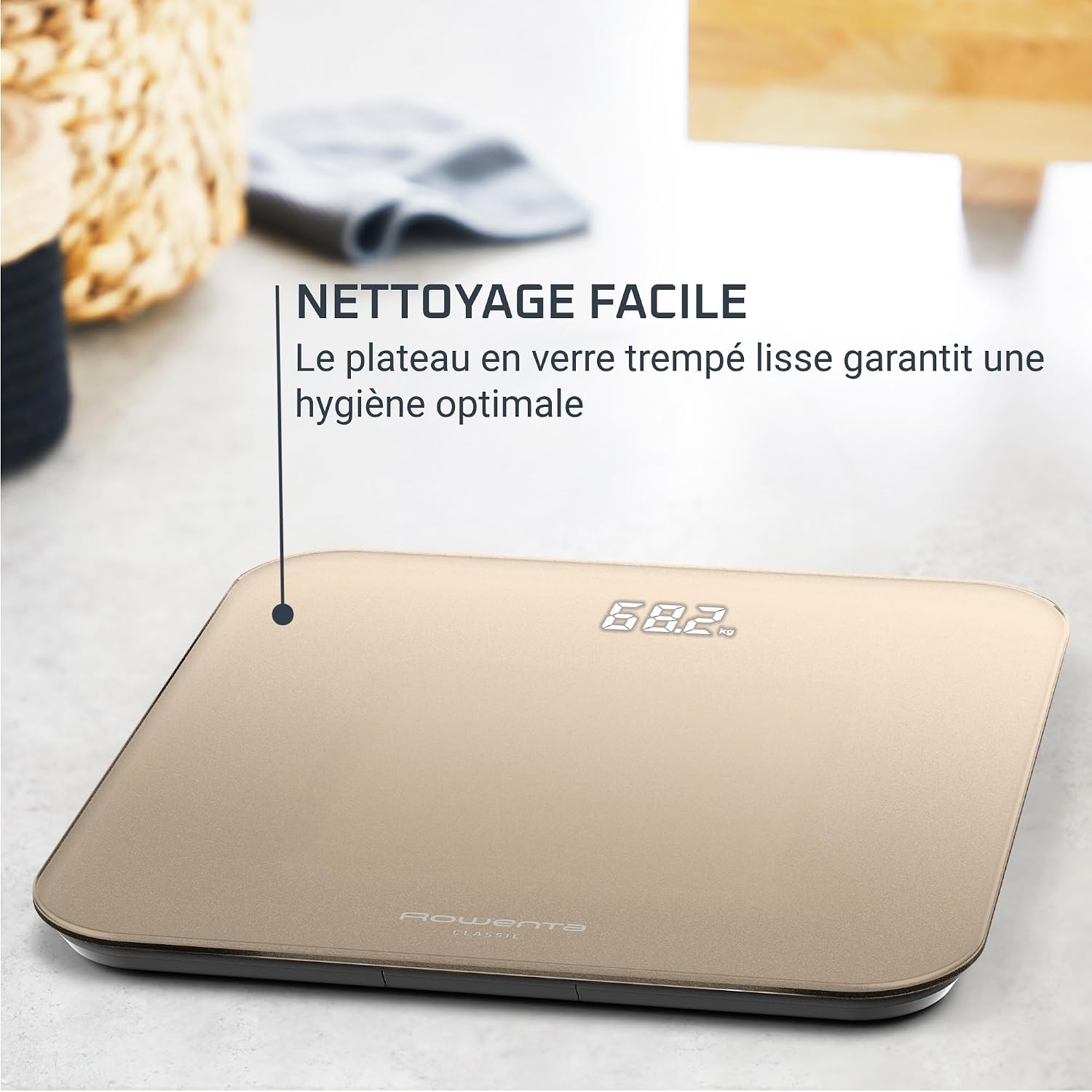 Detalle de Rowenta Classic 2.0 BS1900V0 – pèse-personne avec grand écran invisible et capacité 180 kg