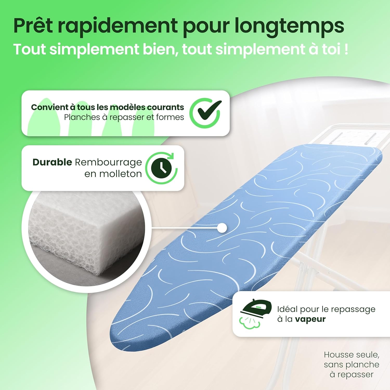 Thumbnail 3 de SimplySmooth Premium Bügelbrettbezug 120x40 – ÖKO-TEX100, Made in Germany, Flexi-Kordel und Komfortpolster