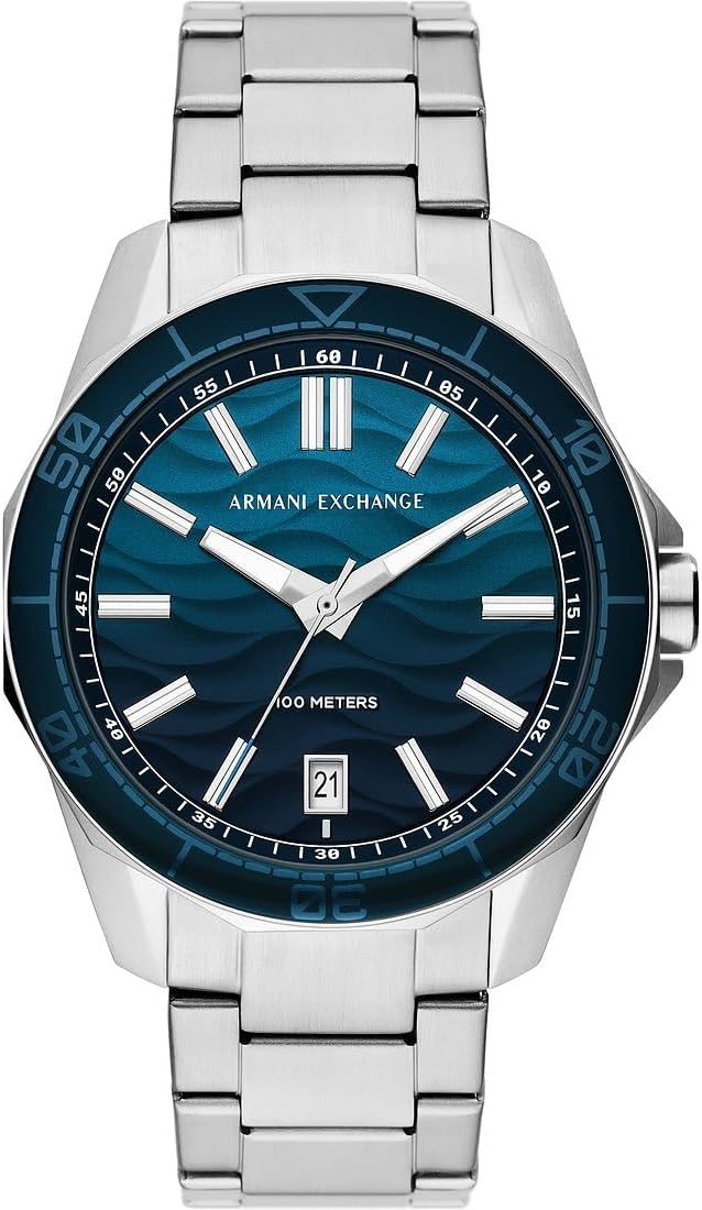 Detalle de Armani Exchange Montre pour homme — boîtier 44 mm, bracelet acier et cadran bleu