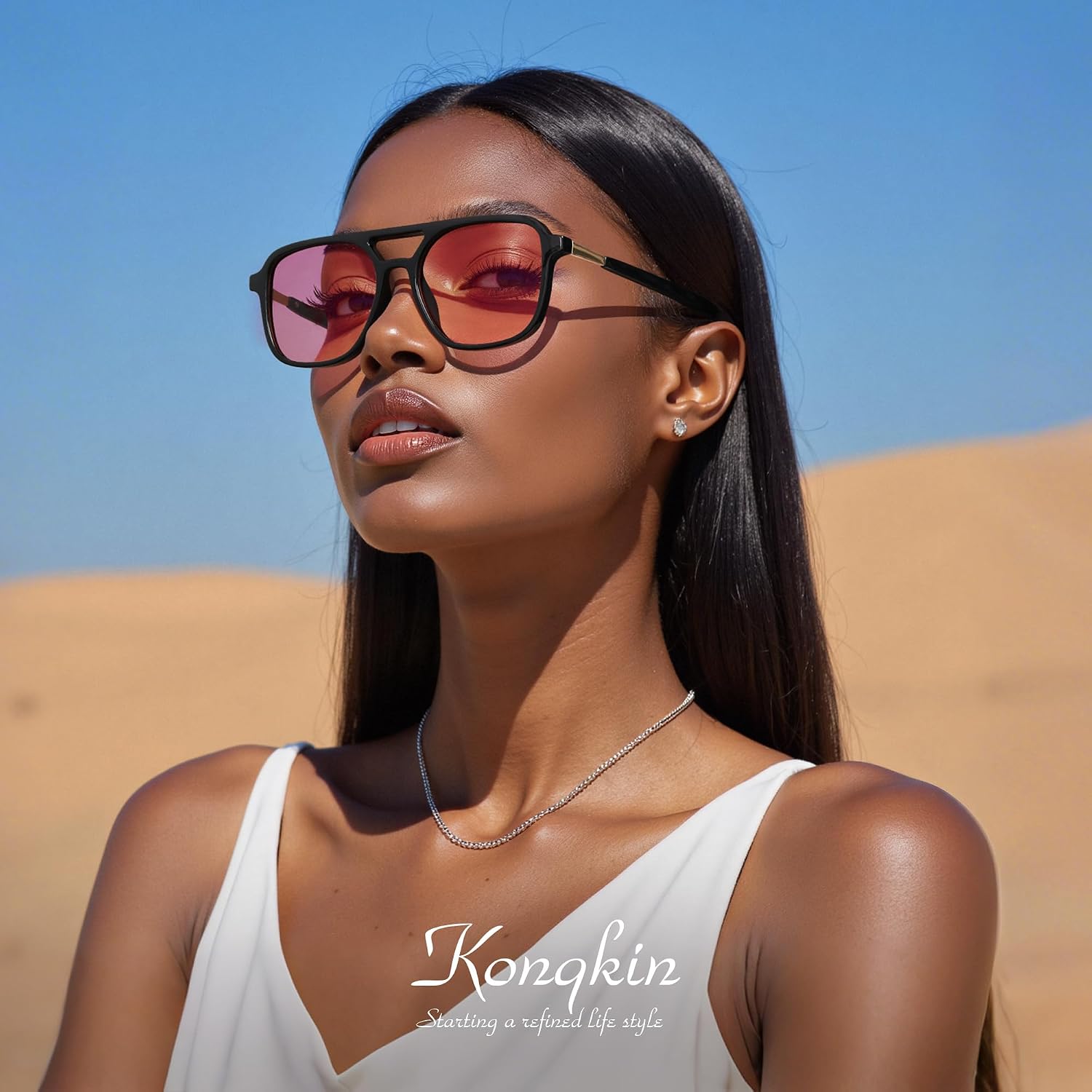 Detalle de konqkin Retro Aviator Sunglasses for Women & Men