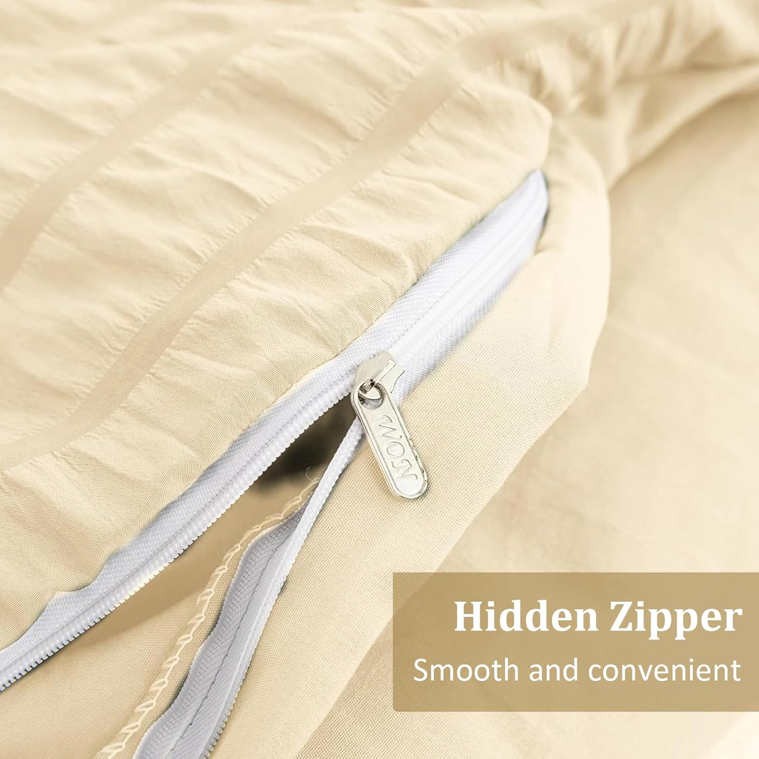 Thumbnail 5 de WONGS BEDDING Cream Yellow Seersucker Bedding Set (King) – Seersucker Duvet Cover with Zipper Closure