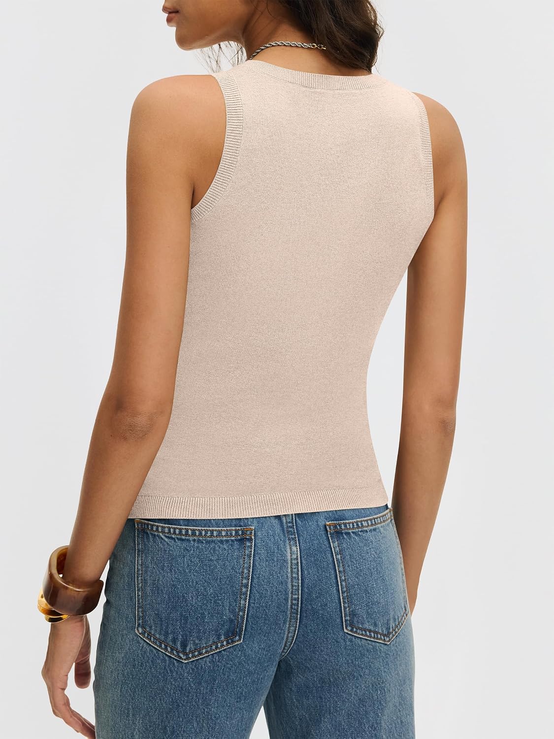 Detalle de ANRABESS Women’s Wool Blend V-Neck Sleeveless Knit Tank Top — Slim Fit for 2026 Summer Outfits