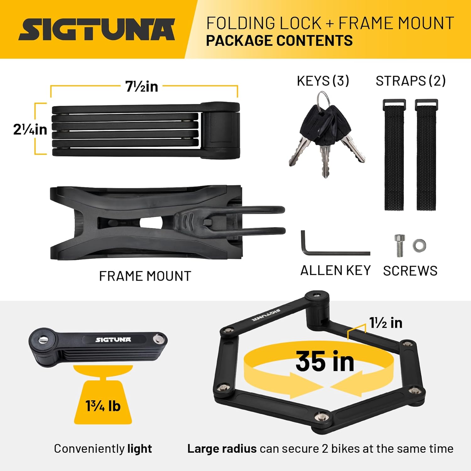 Detalle 2 de SIGTUNA Bicycle Lock - Bicycle Lock for Road Bike, Mountain Bike, E-Bike, Folding Bike with Bracket
SIGTUNA Bicycle Lock - Bicycle Lock for Road Bike…