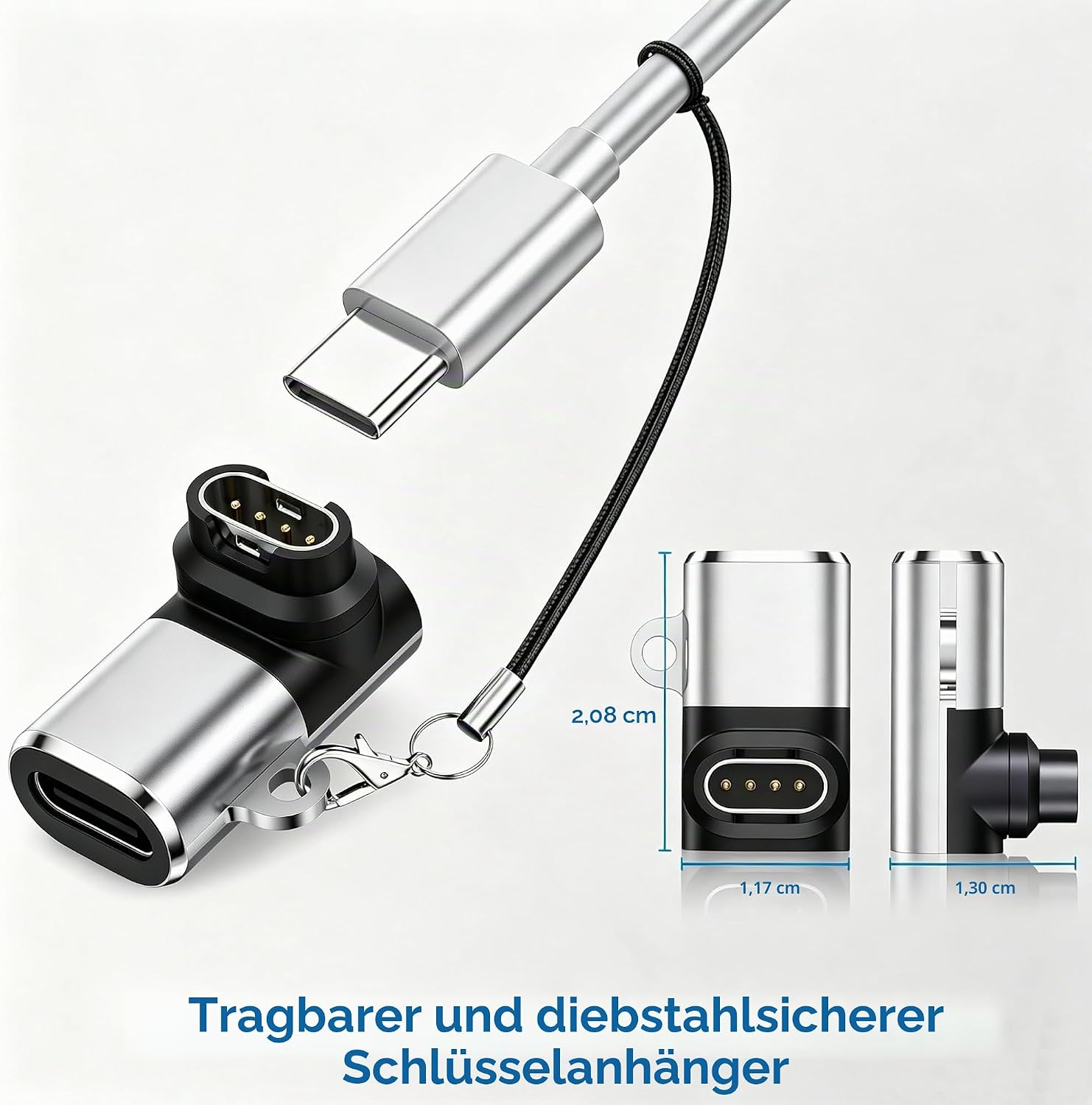 Detalle de USB-C zu Garmin Watch Ladekabel Adapter – 4 Stück, Winkel- und Geradenanschluss