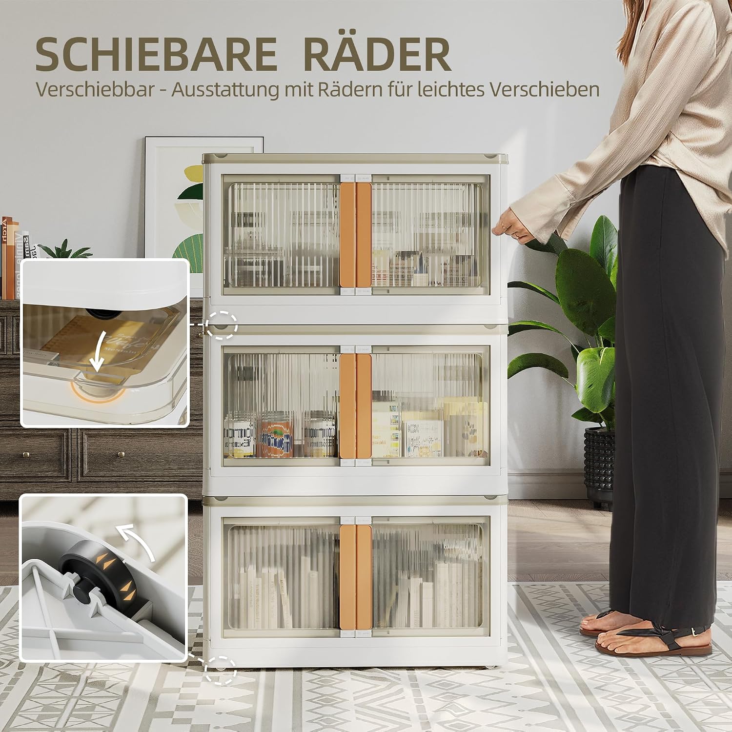 Thumbnail 2 de NETEL Aufbewahrungsbox mit Deckel 83L – 4er-Set, faltbar, stapelbar, transparent, mit Rollen und Türöffnung