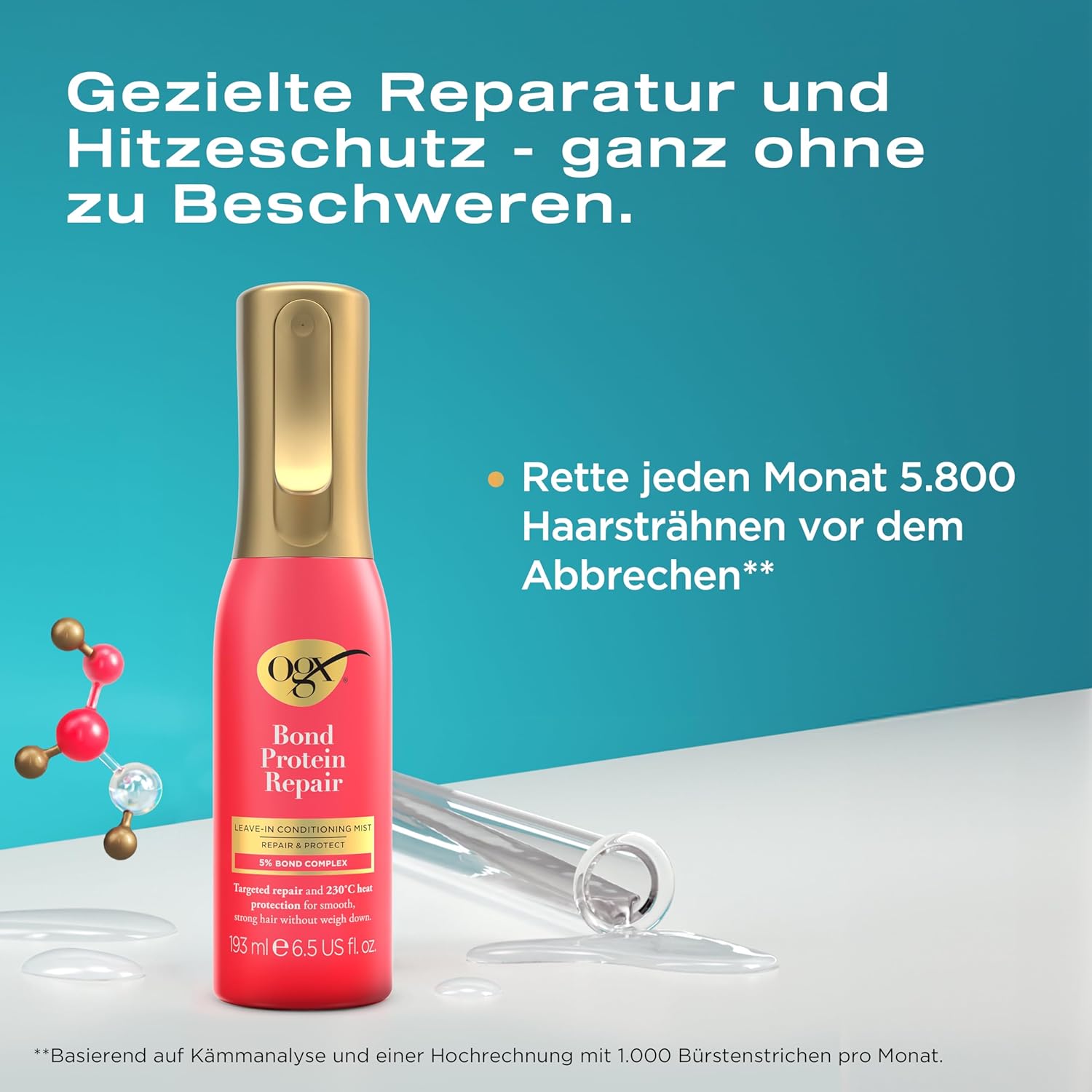Detalle de OGX Repair and Protect Bond Protein Repair Leave-in Conditioner – Leave-in Haarpflege mit Hitze-Schutzt up to 230°C