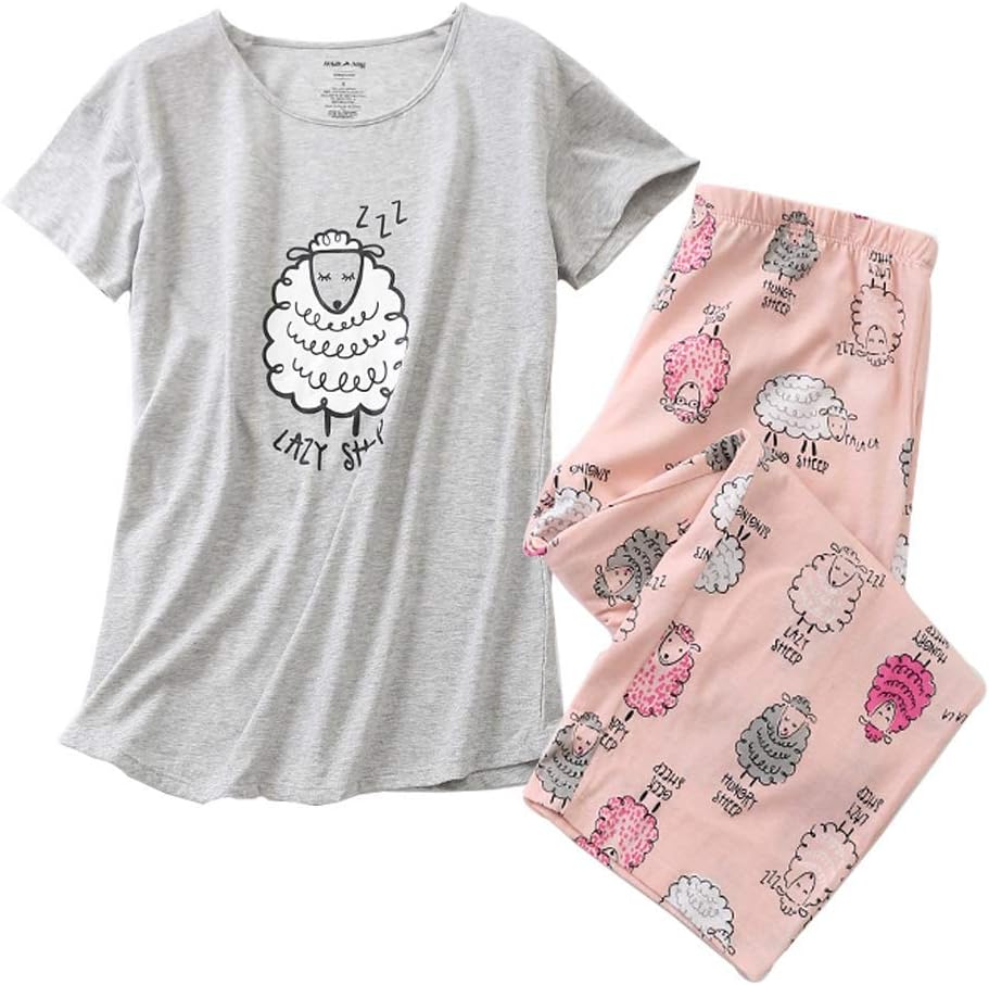 Thumbnail 6 de ENJOYNIGHT Women’s Cotton Pajama Set (Short-Sleeve V-Neck Top + Capri Pants)