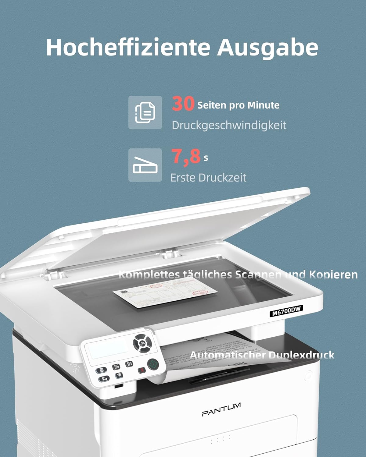 Detalle de PANTUM M6700DW: Multifunktionslaserdrucker mit Duplex, WLAN & 30 Seiten/Minute