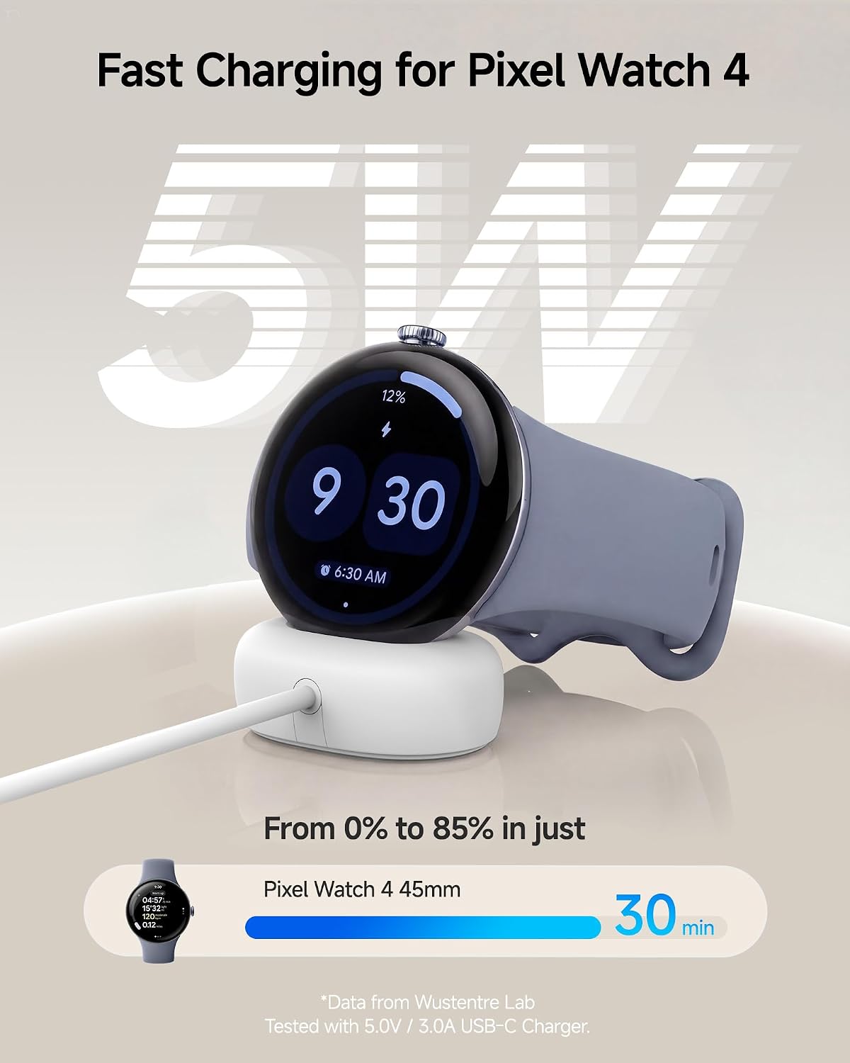 Detalle de 5W Fast USB-C Charger for Google Pixel Watch 4 — Magnetic Dock (Cable Only, 41mm/45mm)