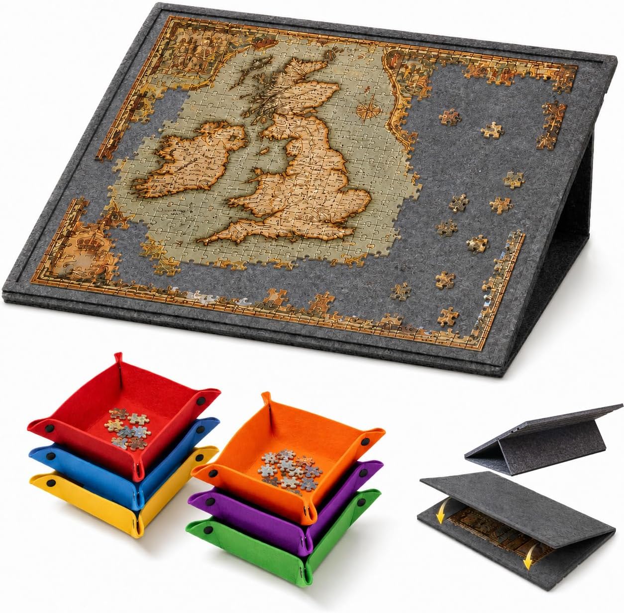 JCOTTON Tilting Jigsaw Puzzle Board 2-in-1 with Stand, 6 Trays and Protective Cover (Up to 1000 Pieces)