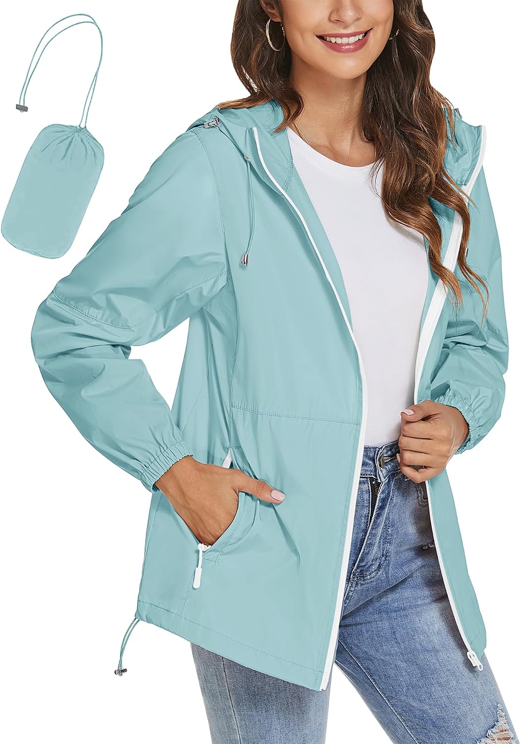 Detalle de TCOT Women’s Waterproof Rain Jacket Windbreaker (Packable Portable Rain Coat)