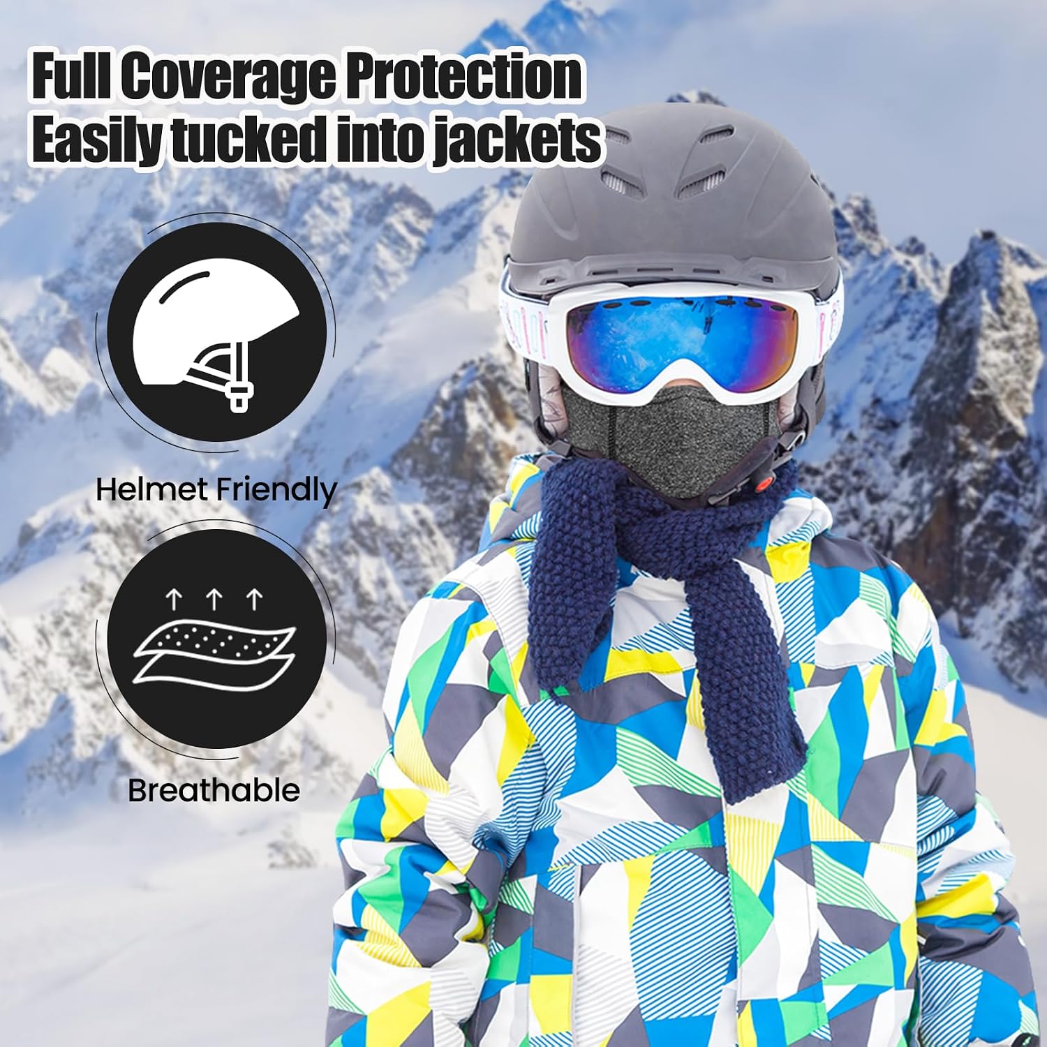 Detalle 2 de Beehow Kids Balaclava Ski Mask, Fleece Face and Neck Cover in Black