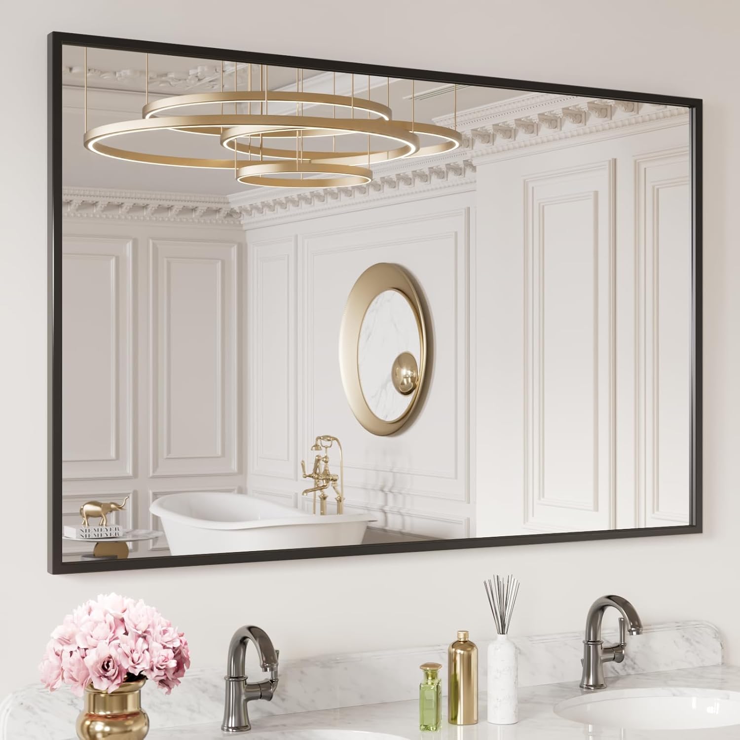 Thumbnail 6 de LOAAO 22"x30" Black Rectangle Bathroom Mirror with Matte Black Aluminum Alloy Frame
