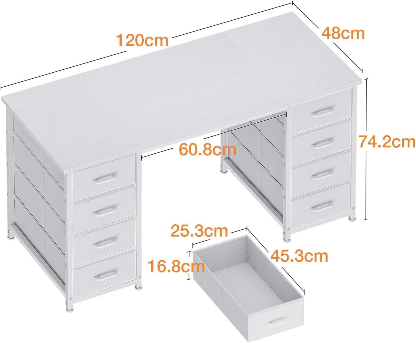 Detalle de Coleshome Computer Desk with Fabric Drawers, 120x48cm – Modern, Storage‑Rich Home Office Table (White)