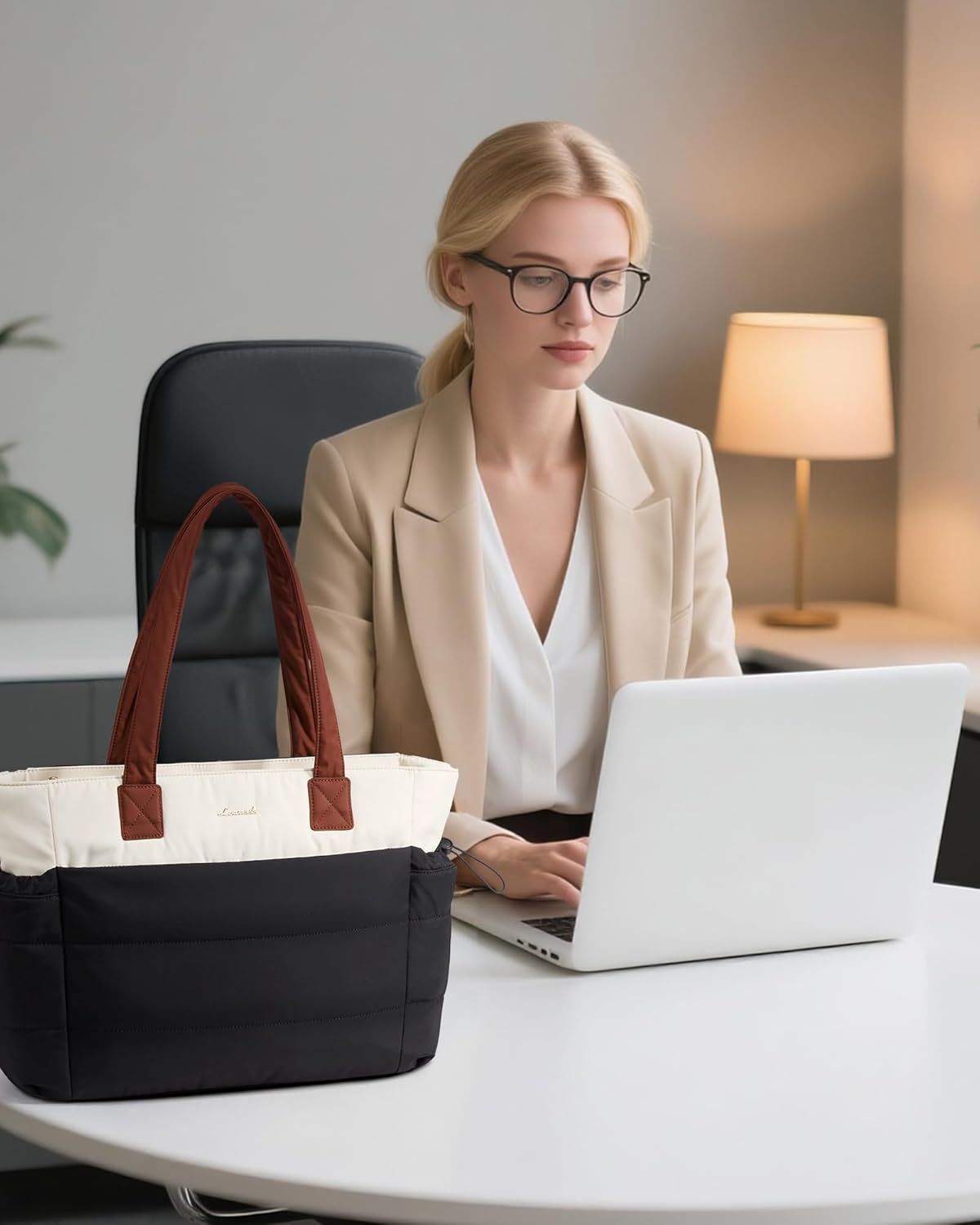 Thumbnail 1 de LOVEVOOK Women's Lightweight Puffer Tote Bag: Spacious 15.6" Laptop Compartment with Multiple Pockets